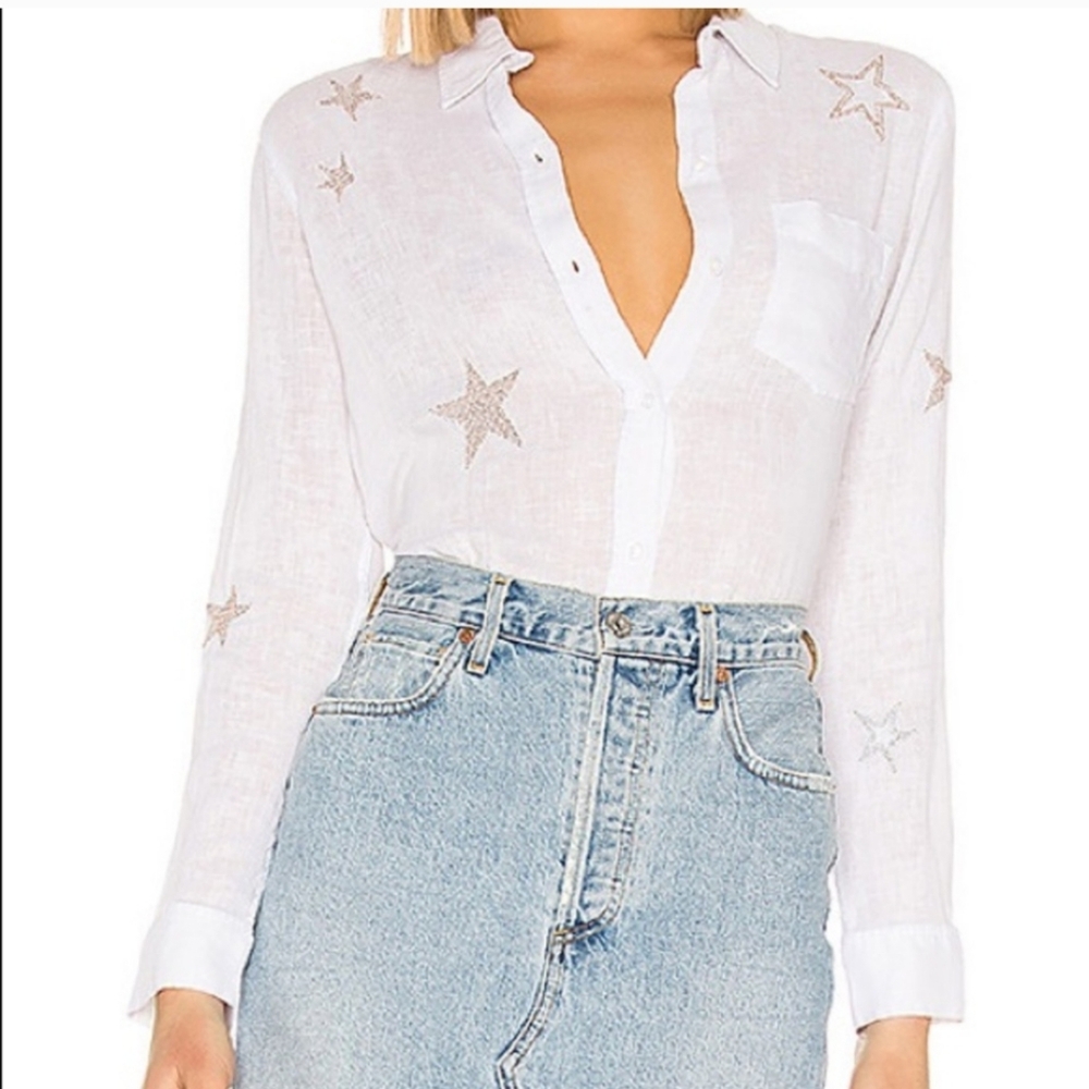 Rails Charli Linen Rose gold star button down top